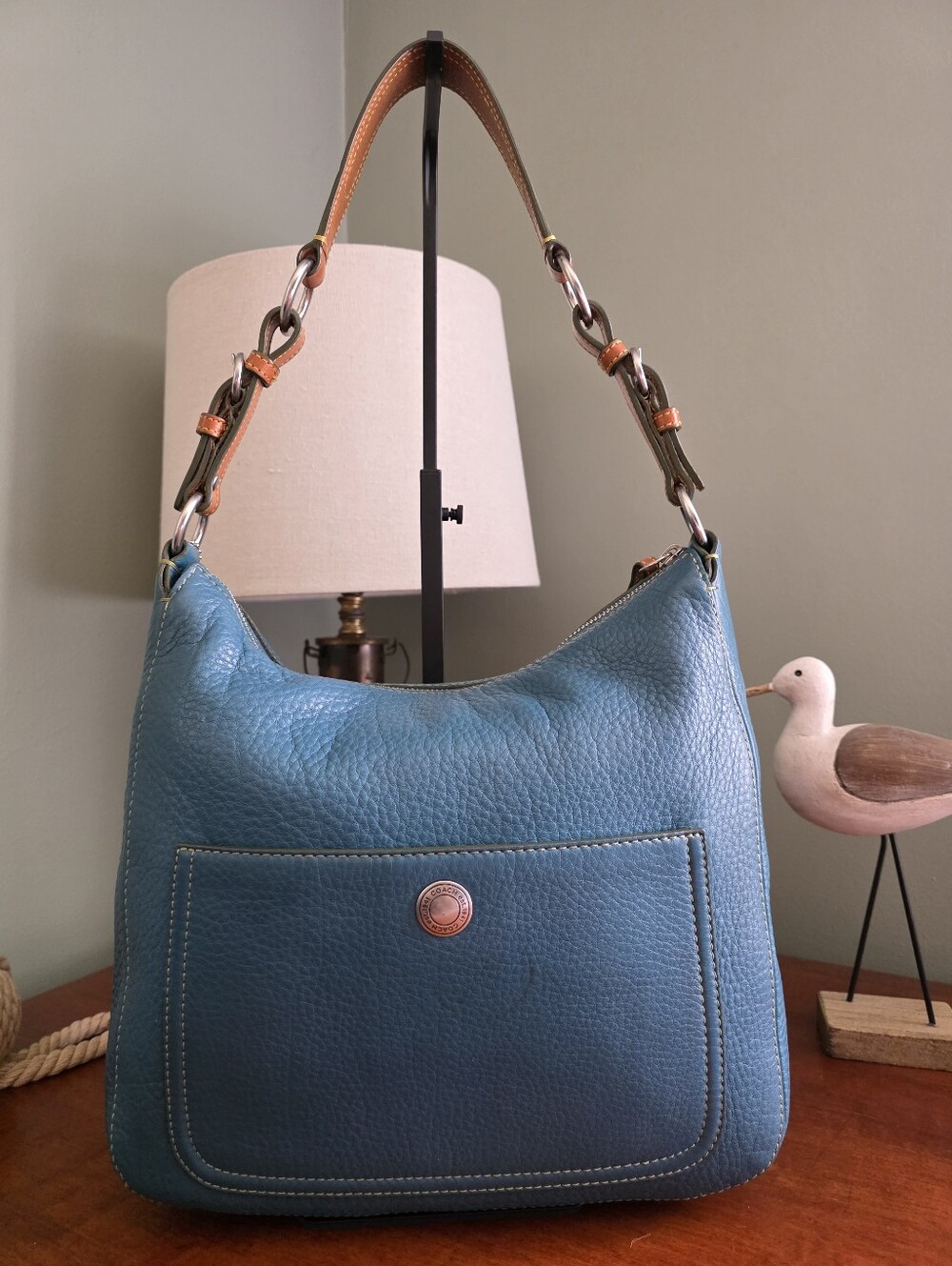 Coach 8E98 Chelsea Hobo Deep Teal Blue Pebbled Leather Shoulder Bag Y2K Vintage - Picture 3 of 16